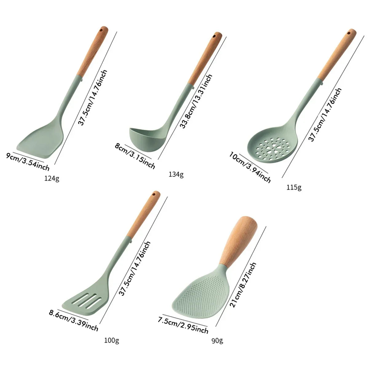 Silicone Kitchen Utensils Set – Non-Stick, Heat Resistant with Wooden Handles