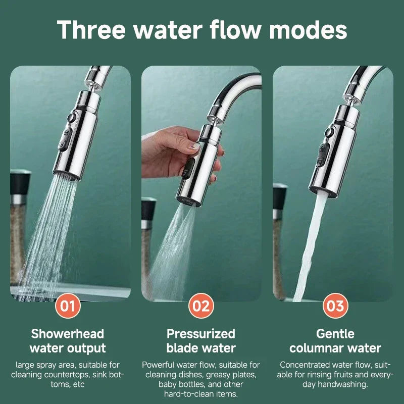 Three Modes Faucet Sprayer – Metal Alloy Head Water Saver