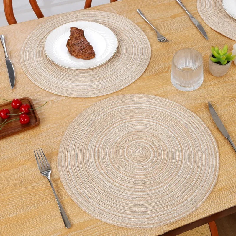 Round Woven Ramie Placemats – Non-Slip Dining Table Mats