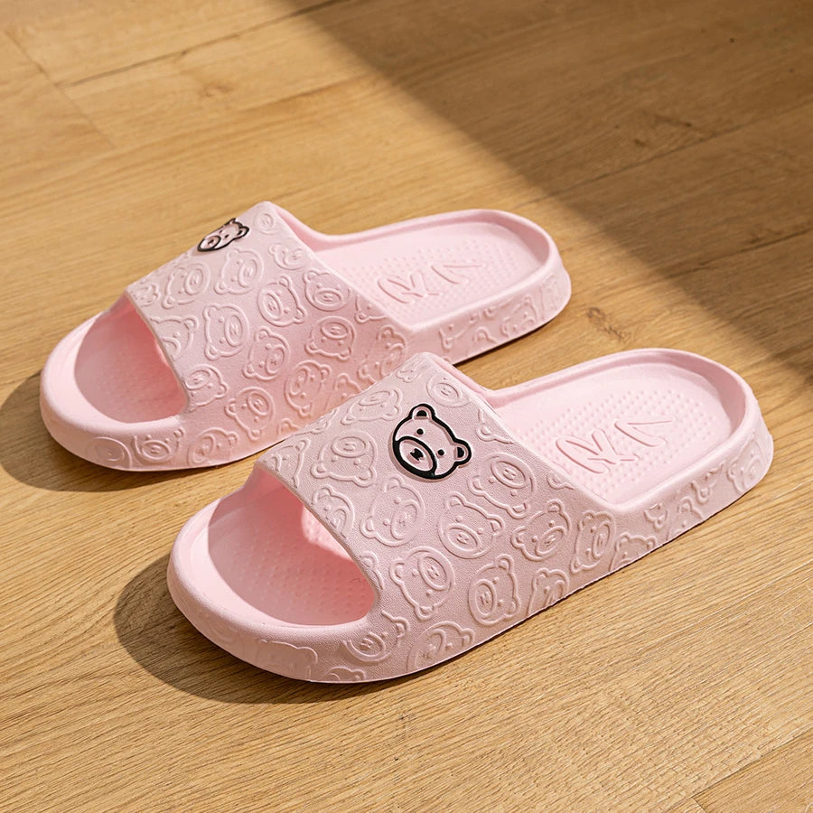 Cute Cartoon Bear Women’s Slippers – Comfortable Soft Sole Bathroom Slides - iHeimly