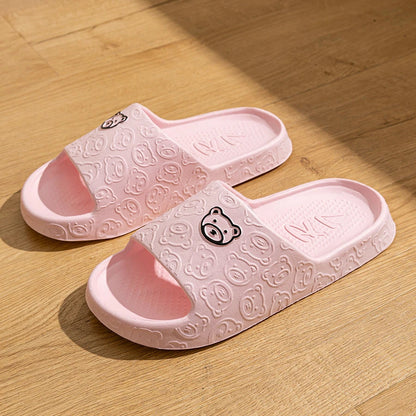 Cute Cartoon Bear Women’s Slippers – Comfortable Soft Sole Bathroom Slides - iHeimly