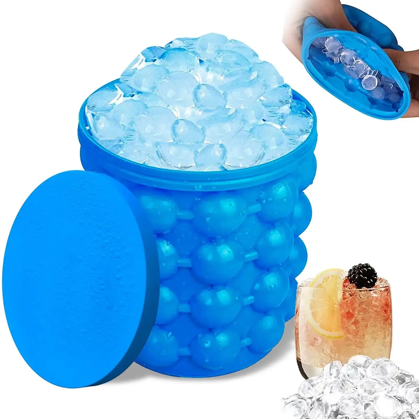 Silicone Ice Bucket & Maker – 2-in-1 Ice Cube Tray, Portable and Eco-friendly