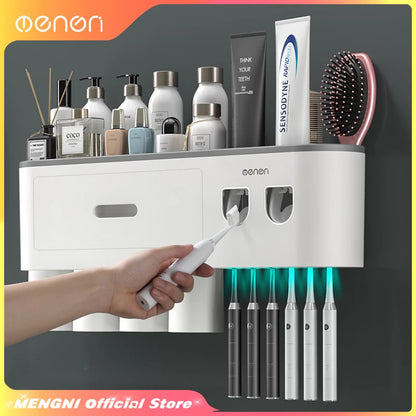 Magnetic Adsorption Toothbrush Holder – Automatic Toothpaste Squeezer Wall Rack