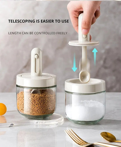 Glass Seasoning Bottle with Telescopic Spoon – Leak-Proof & Moisture-Proof