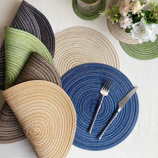 Round Woven Ramie Placemats – Non-Slip Dining Table Mats