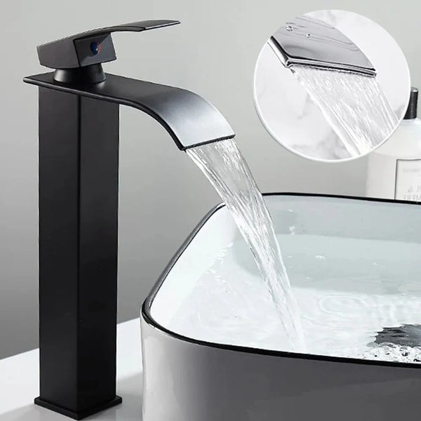 Curved Mouth Basin Faucet – Stainless Steel Hot and Cold Water Waterfall Tap