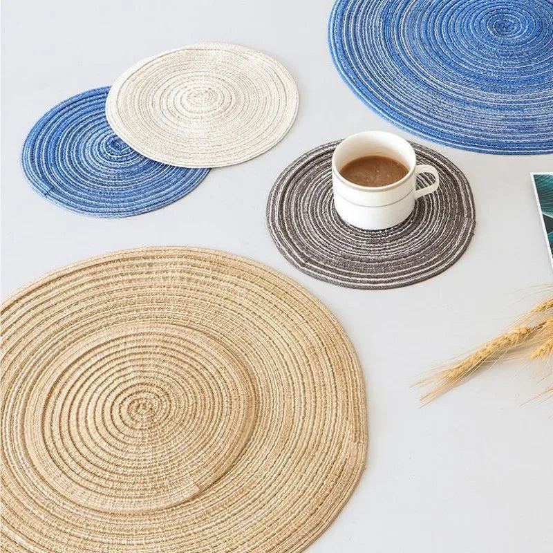 Round Woven Ramie Placemats – Non-Slip Dining Table Mats