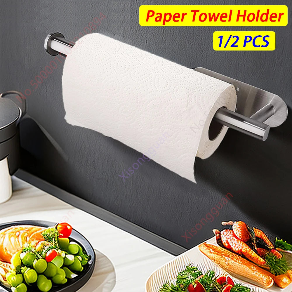 Stainless Steel Paper Towel Holder – Adhesive & Screw Installation