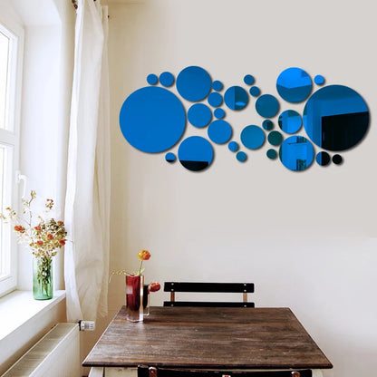 26-Piece 3D Acrylic Round Mirror Wall Stickers – DIY Home Decor - iHeimly