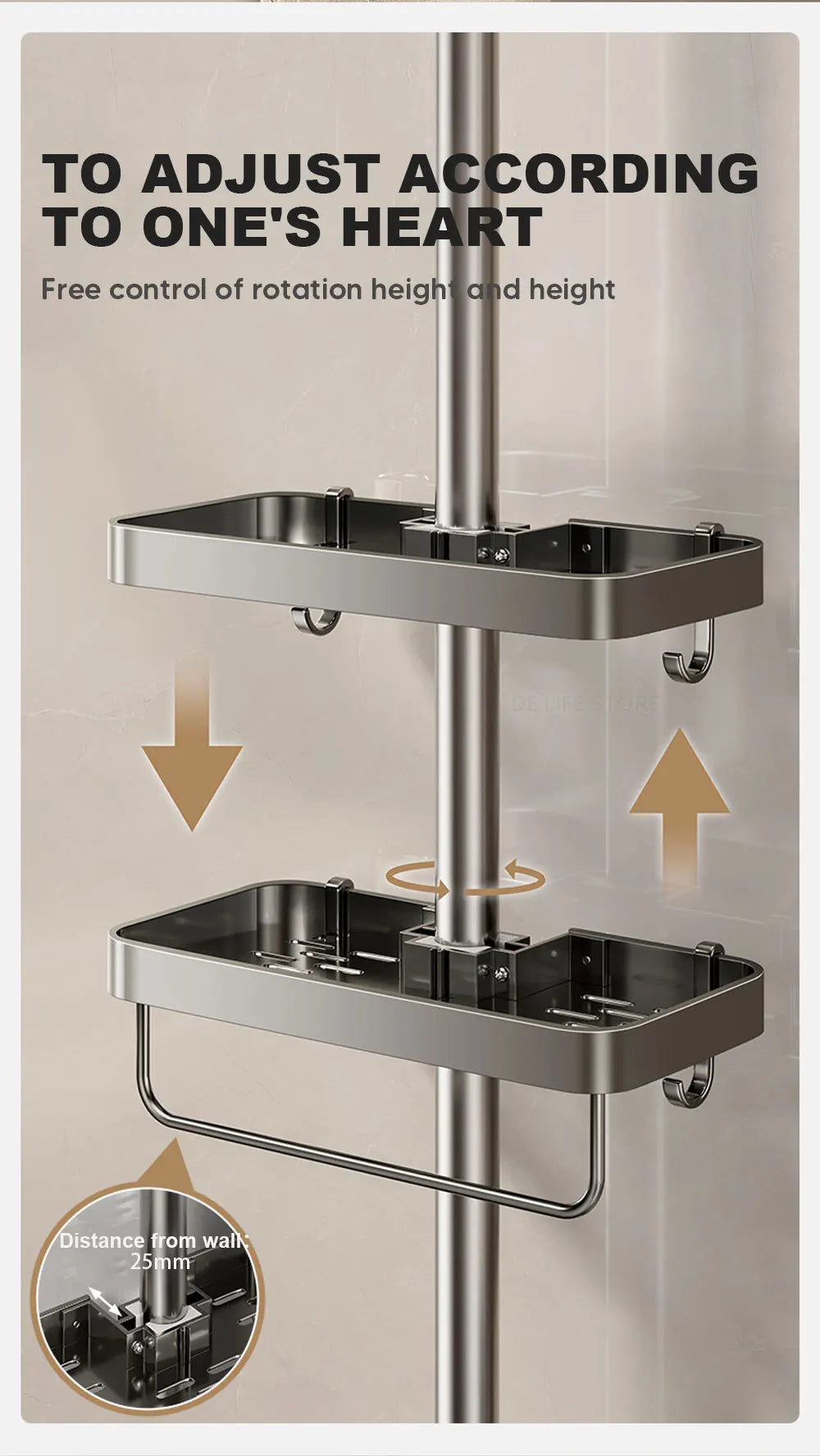 Space Aluminum Bathroom Shower Shelf – Wall-Mounted, No Drilling