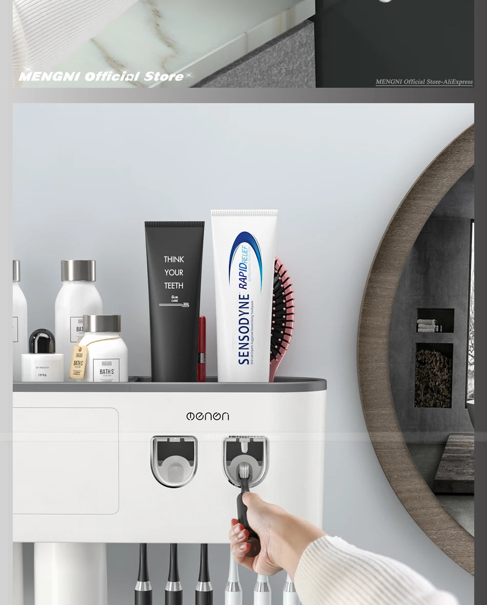 Magnetic Adsorption Toothbrush Holder – Automatic Toothpaste Squeezer Wall Rack