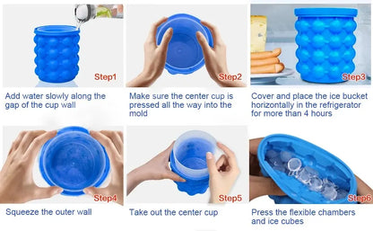 Silicone Ice Bucket & Maker – 2-in-1 Ice Cube Tray, Portable and Eco-friendly