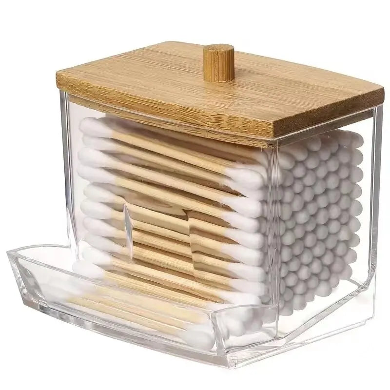 Cotton Swab Box – Transparent Bamboo Lid Storage