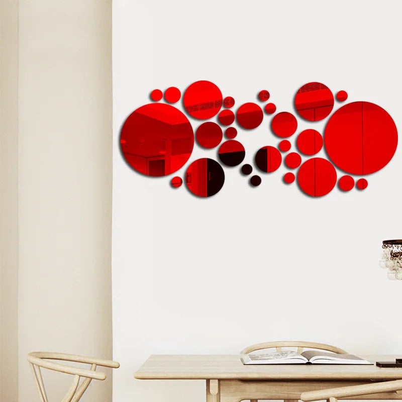 26-Piece 3D Acrylic Round Mirror Wall Stickers – DIY Home Decor - iHeimly