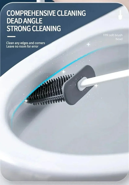 Wall Hanging Toilet Brush Holder – Long Handled Silicone Bristles for Easy Cleaning