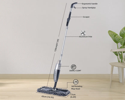 Magic Spray Mop – Reusable Microfiber Pads, 360-Degree Handle