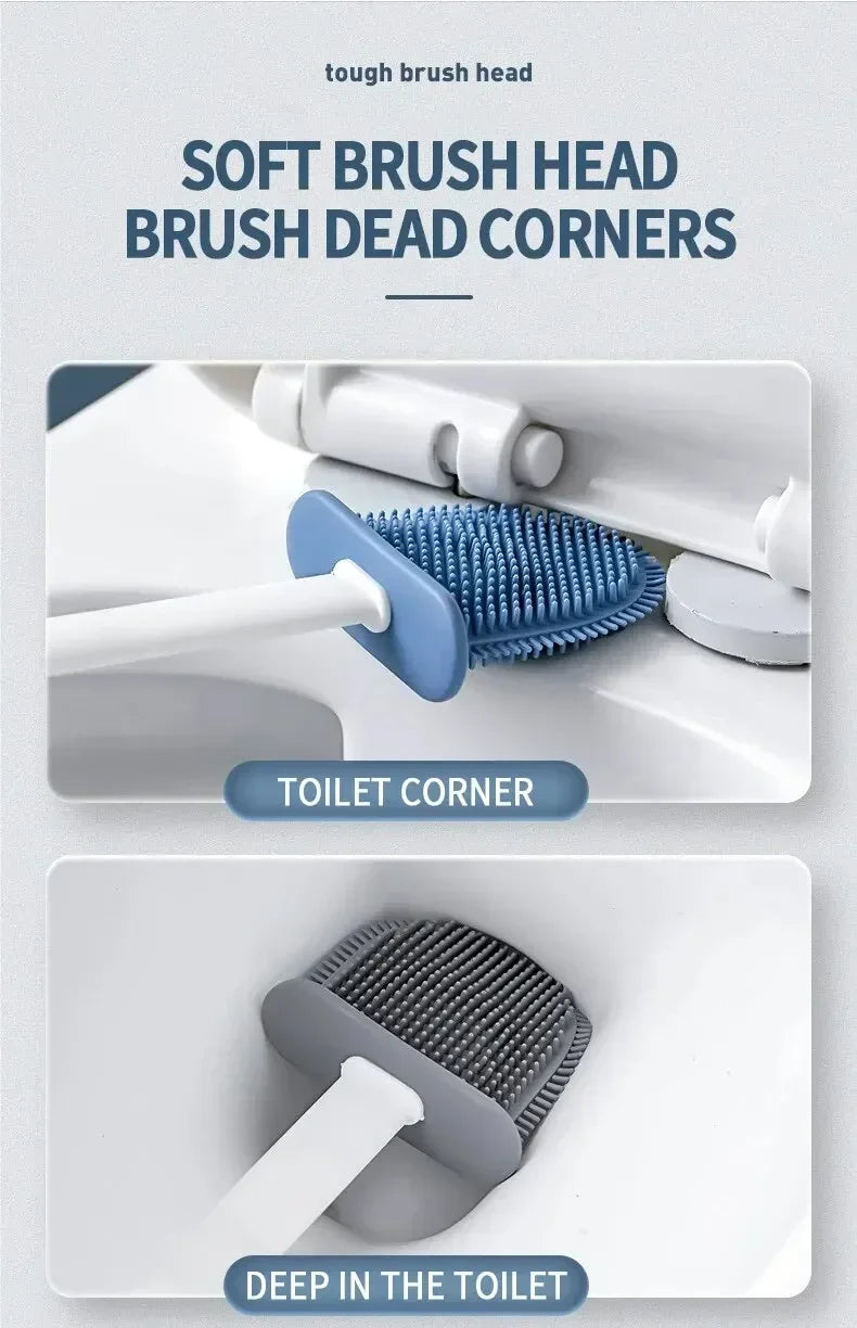 Wall Hanging Toilet Brush Holder – Long Handled Silicone Bristles for Easy Cleaning - iHeimly