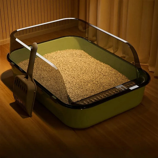 Open Cat Litter Box – Semi-Enclosed Splashproof Pet Toilet