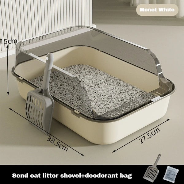 Open Cat Litter Box – Semi-Enclosed Splashproof Pet Toilet