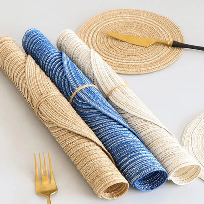 Round Woven Ramie Placemats – Non-Slip Dining Table Mats