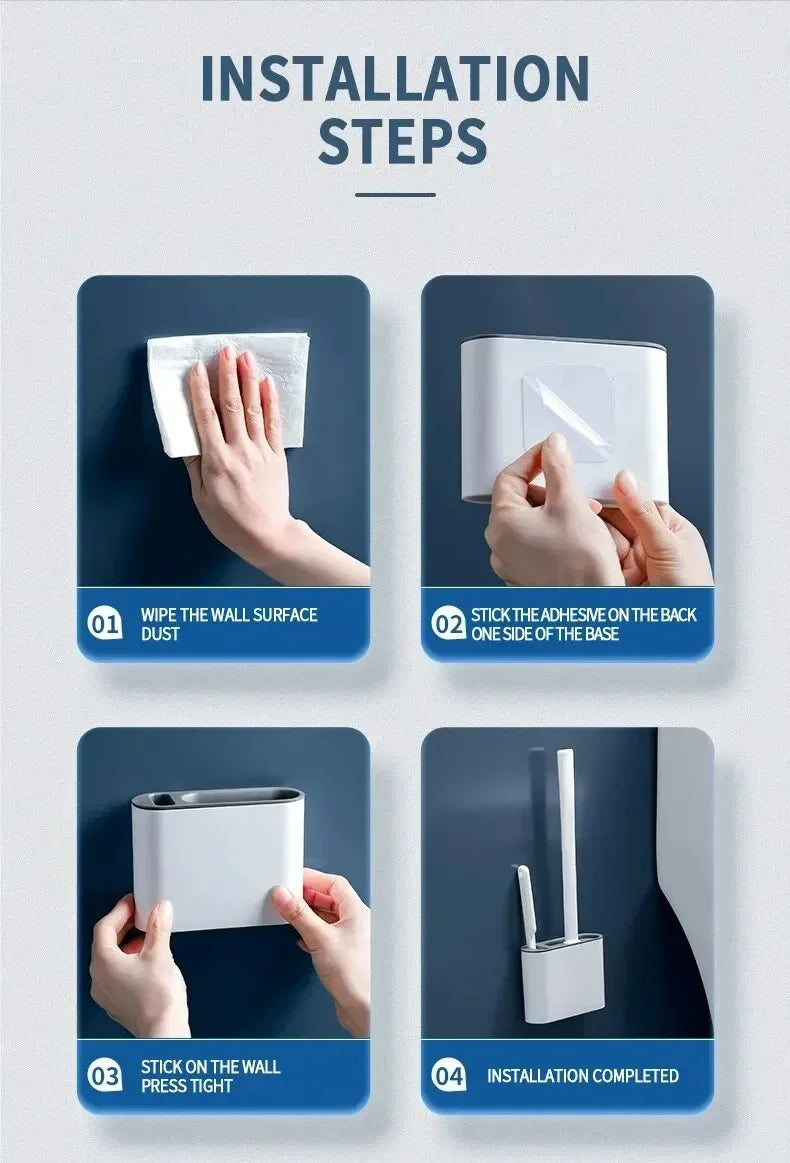 Wall Hanging Toilet Brush Holder – Long Handled Silicone Bristles for Easy Cleaning - iHeimly