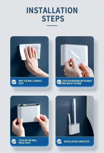Wall Hanging Toilet Brush Holder – Long Handled Silicone Bristles for Easy Cleaning - iHeimly