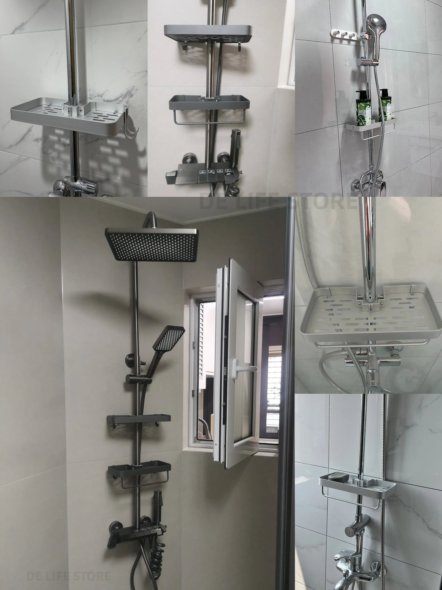 Space Aluminum Bathroom Shower Shelf – Wall-Mounted, No Drilling