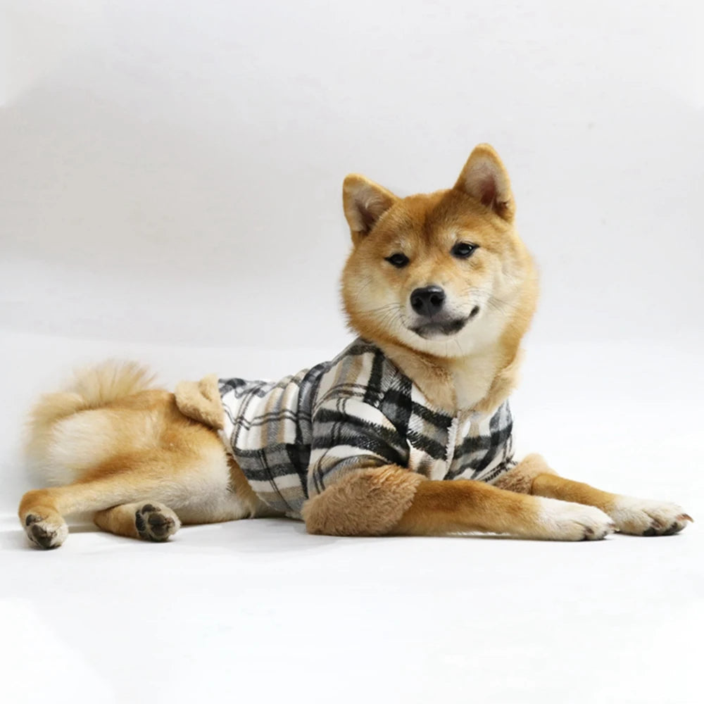 Winter Pet Jacket with Fur Collar – Warm Plaid Coat for Small Dogs