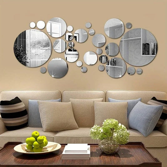 26-Piece 3D Acrylic Round Mirror Wall Stickers – DIY Home Decor