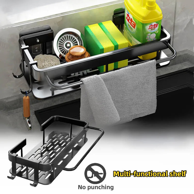Kitchen Storage Rack – Space Aluminum Sink Tool Cloth Rack - iHeimly