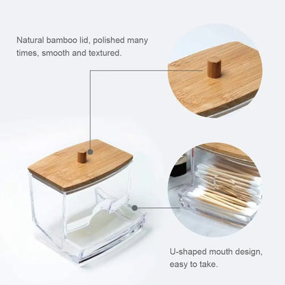 Cotton Swab Box – Transparent Bamboo Lid Storage