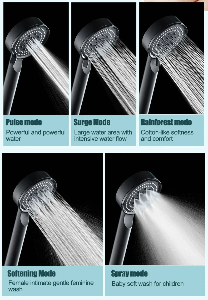 5-Mode Adjustable Rain Shower Head – High Pressure & Water Saving