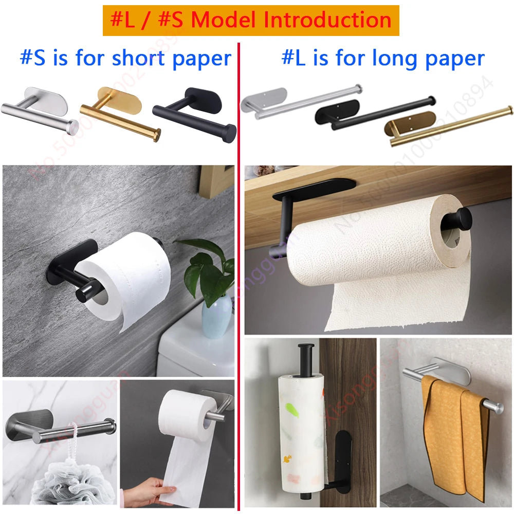 Stainless Steel Paper Towel Holder – Adhesive & Screw Installation