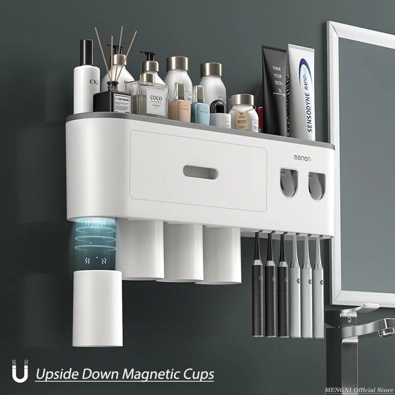 Magnetic Adsorption Toothbrush Holder – Automatic Toothpaste Squeezer Wall Rack