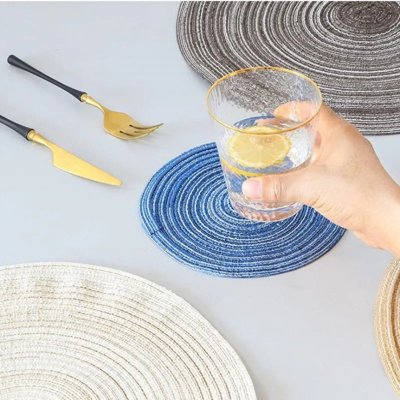 Round Woven Ramie Placemats – Non-Slip Dining Table Mats