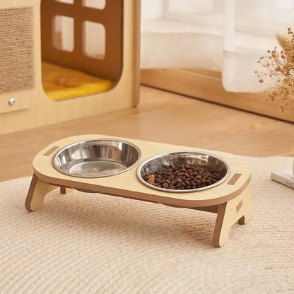 Double Plate Cat Bowl – Neck Protection Pet Feeding Bowl with Anti-Knock Frame