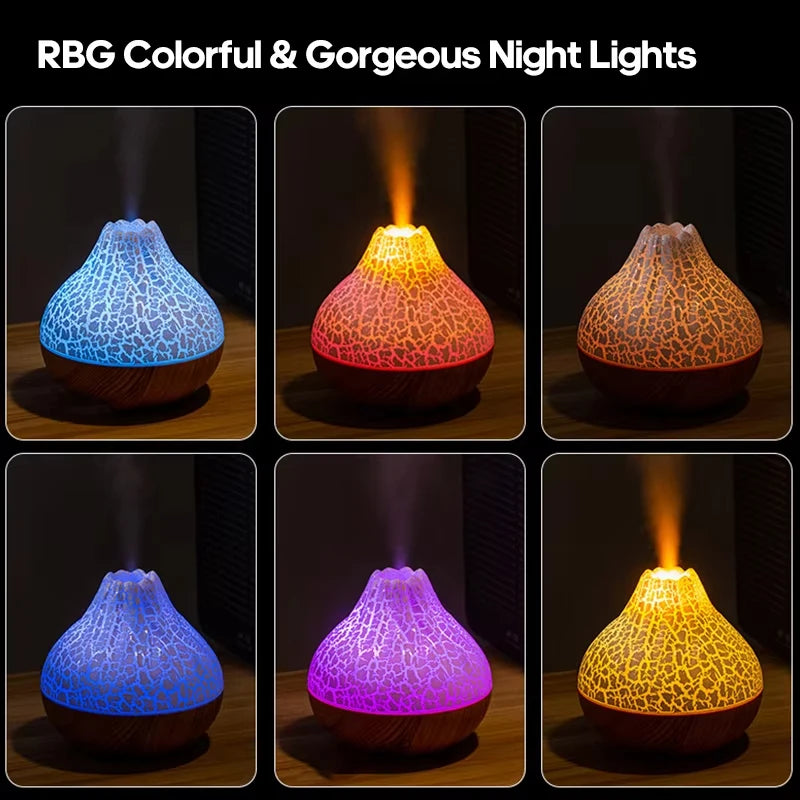 300ml Volcano USB Air Humidifier – Water Mist Diffuser with 7 Color Night Light