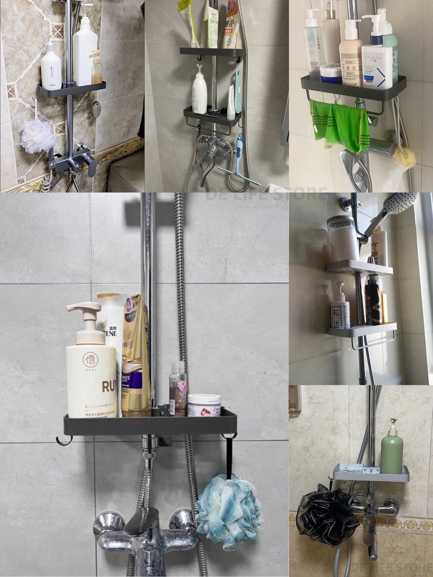 Space Aluminum Bathroom Shower Shelf – Wall-Mounted, No Drilling