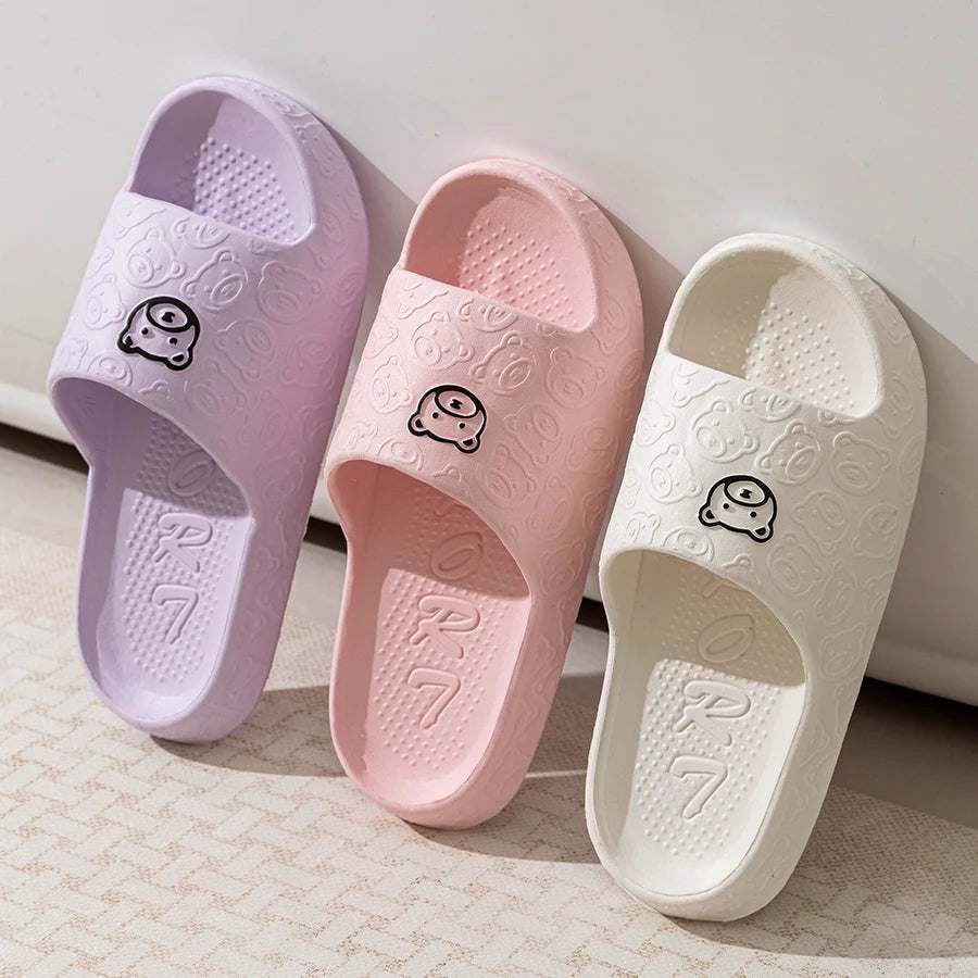 Cute Cartoon Bear Women’s Slippers – Comfortable Soft Sole Bathroom Slides - iHeimly