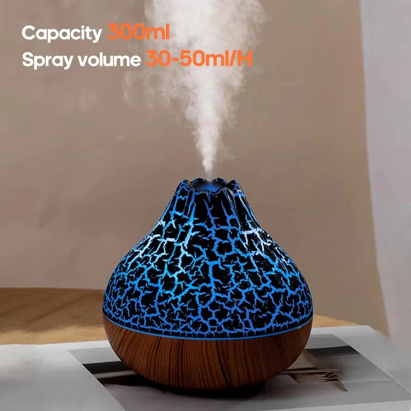 300ml Volcano USB Air Humidifier – Water Mist Diffuser with 7 Color Night Light