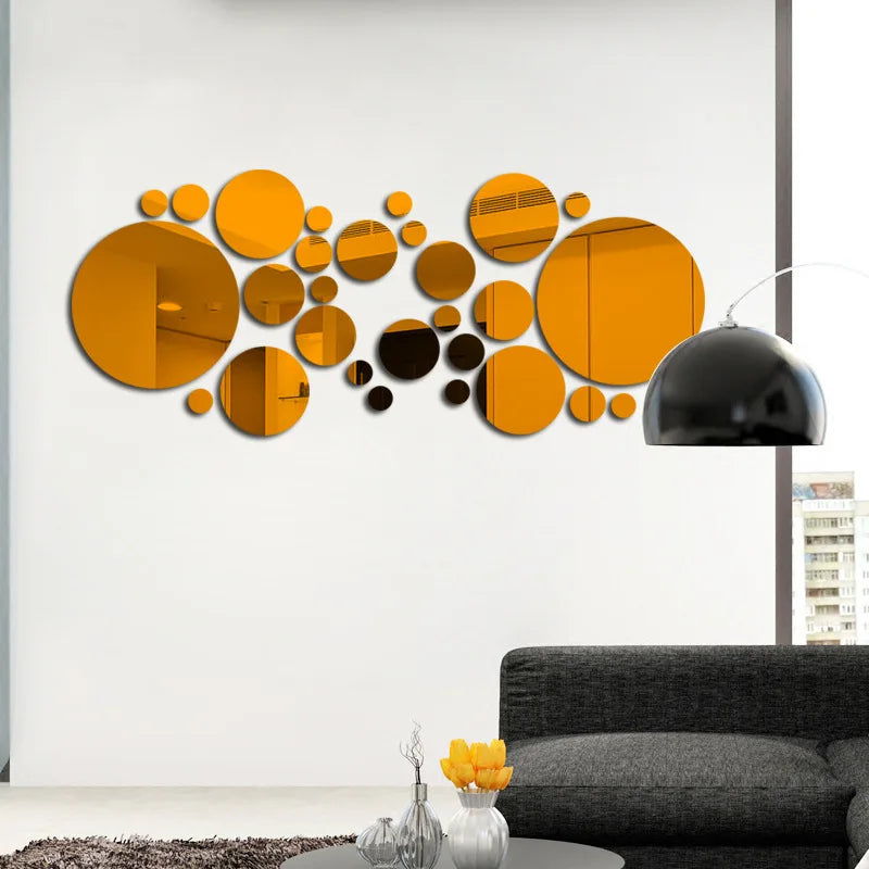 26-Piece 3D Acrylic Round Mirror Wall Stickers – DIY Home Decor - iHeimly