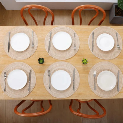 Round Woven Ramie Placemats – Non-Slip Dining Table Mats