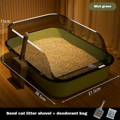 Open Cat Litter Box – Semi-Enclosed Splashproof Pet Toilet