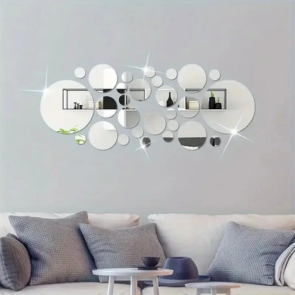 26-Piece 3D Acrylic Round Mirror Wall Stickers – DIY Home Decor - iHeimly