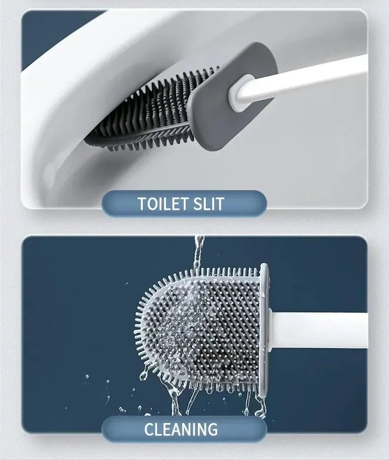 Wall Hanging Toilet Brush Holder – Long Handled Silicone Bristles for Easy Cleaning