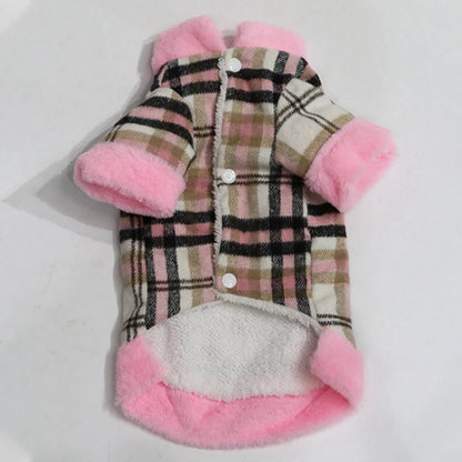 Winter Pet Jacket with Fur Collar – Warm Plaid Coat for Small Dogs