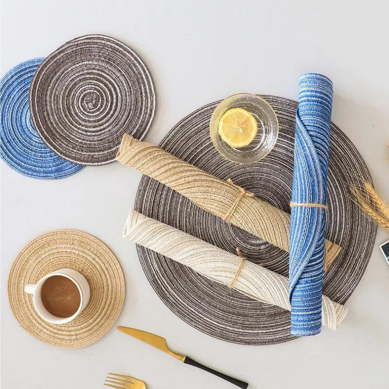 Round Woven Ramie Placemats – Non-Slip Dining Table Mats - iHeimly