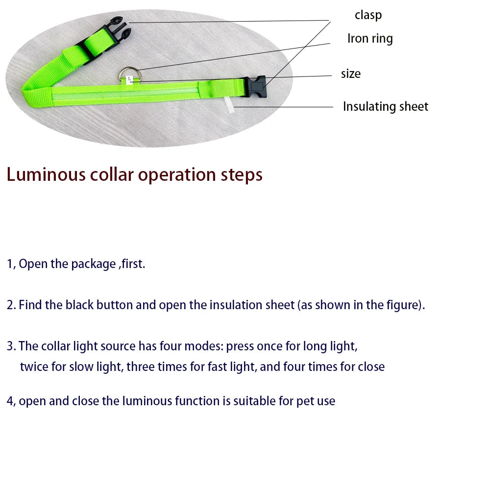 Nylon LED Dog Collar – Glow in the Dark Night Safety - iHeimly