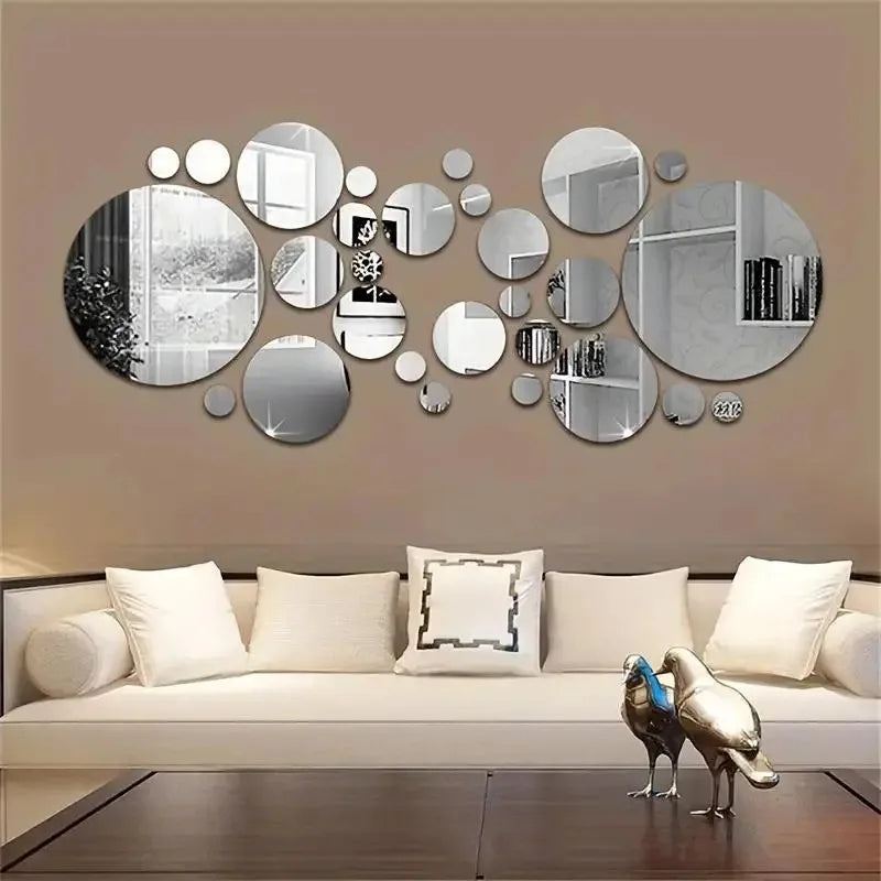 26-Piece 3D Acrylic Round Mirror Wall Stickers – DIY Home Decor - iHeimly