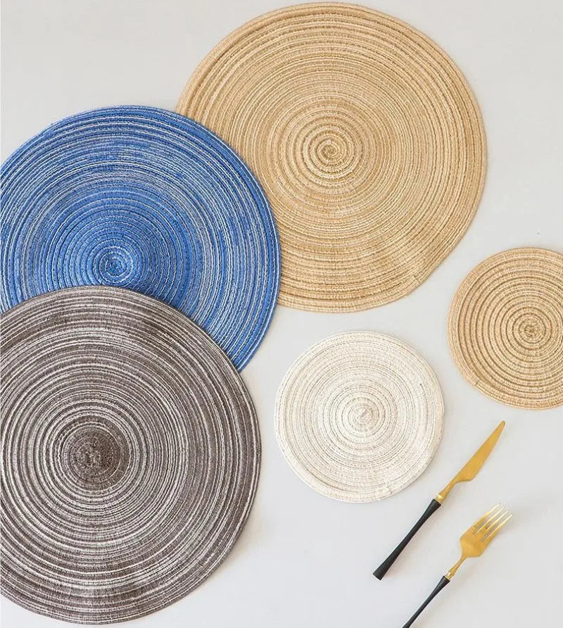 Round Woven Ramie Placemats – Non-Slip Dining Table Mats